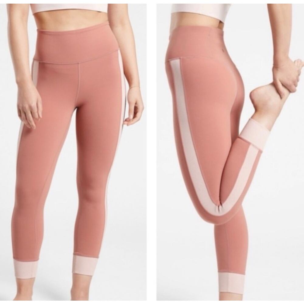 Athleta Leggings Womens 1X Pink Elation Rib Trim 7/8 Tight Workout Comfort Gym - Picture 1 of 14